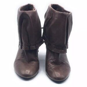 Nine West Women Brown Leather Heeled Ankle Western Fall Boots Size 8